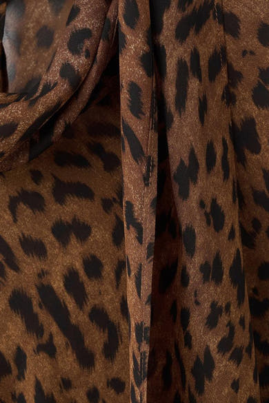 Bruine blouse met lange mouwen van MANGO met luipaardprint en gedrapeerd detail bij de kraag.