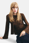 Bruine met lange mouwen in bruine dierenprint van MANGO, met uitlopende mouwen en geplooide details.