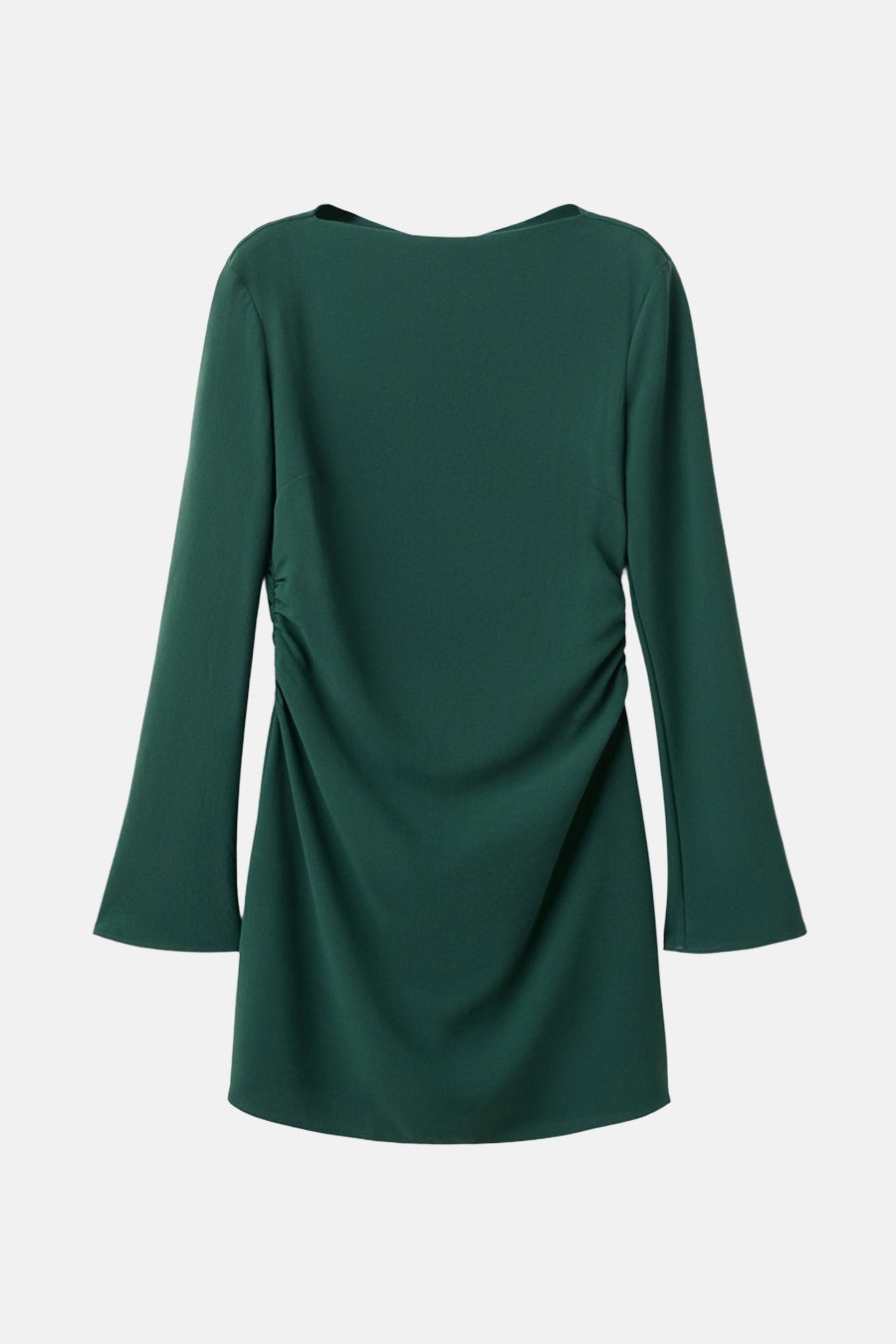 Groene jurk met lange mouwen van MANGO, met decoratieve plooien aan de zijkant.