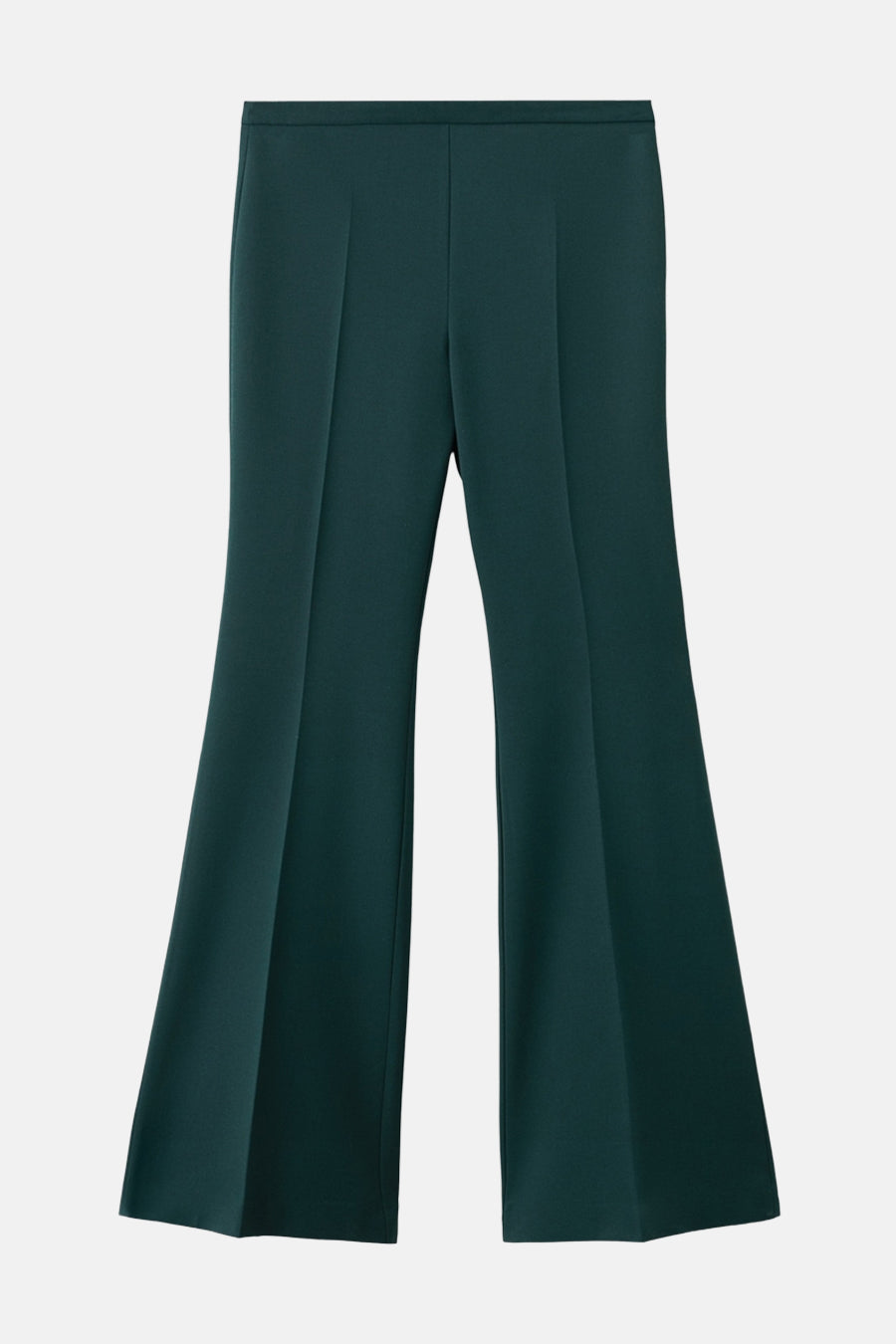 Groene broek van MANGO, wijd uitlopend, met centrale plooien en een nauwsluitende pasvorm.