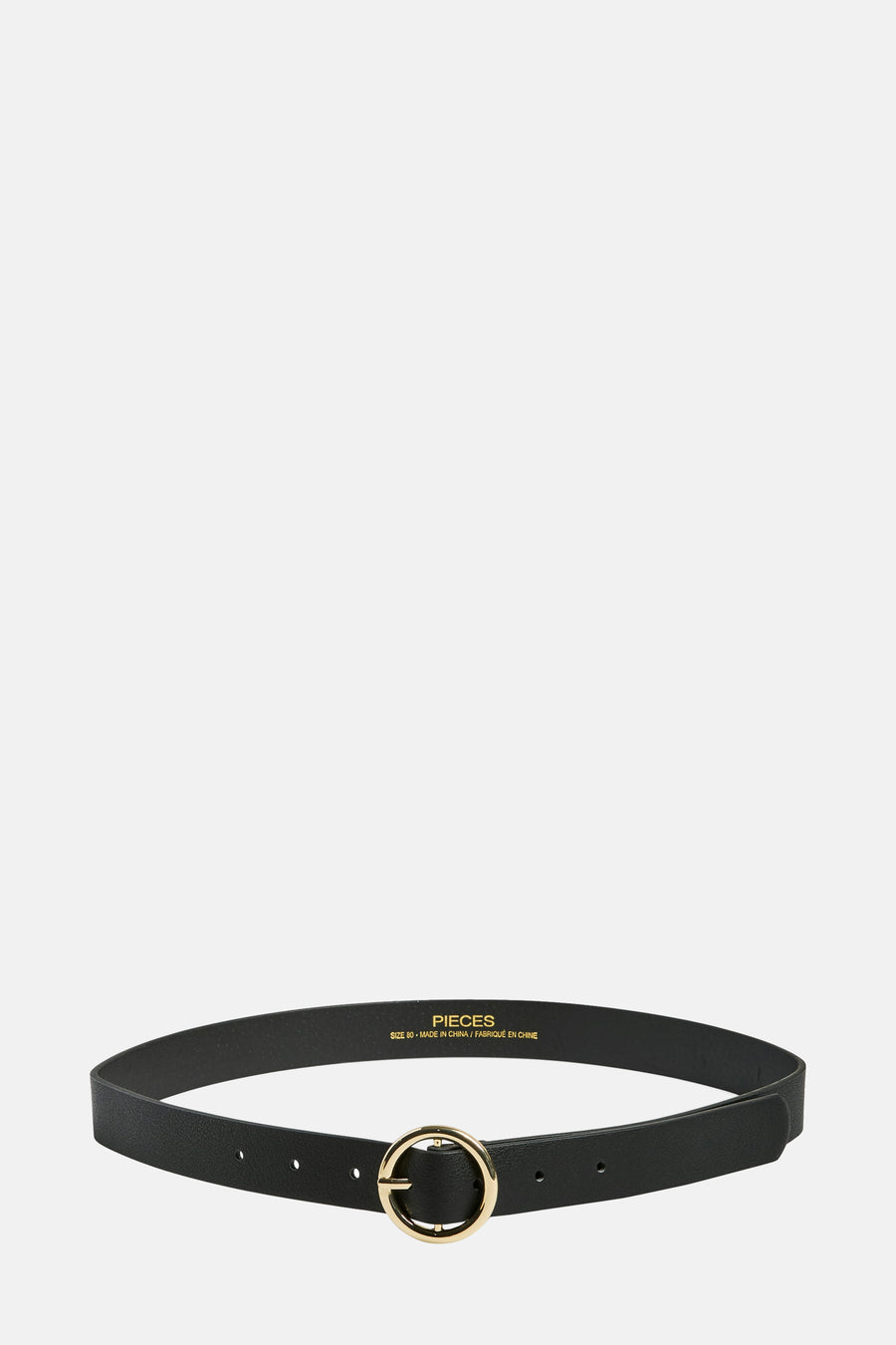 Zwarte leren riem van PIECES®, met gouden ronde gesp.