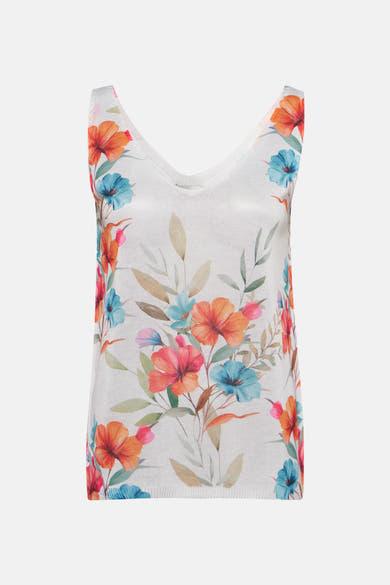 Multikleuren hemdje van Terra di Siena met aquarel bloemenprint en V-hals.