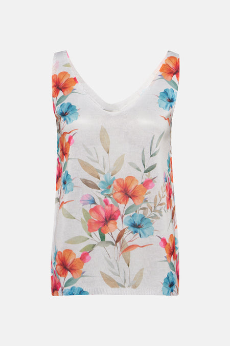 Multikleuren hemdje van Terra di Siena met aquarel bloemenprint en V-hals.