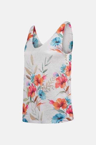 Multikleurig hemdje van Terra di Siena met oranje, blauwe en roze bloemenprint, zijaanzicht.