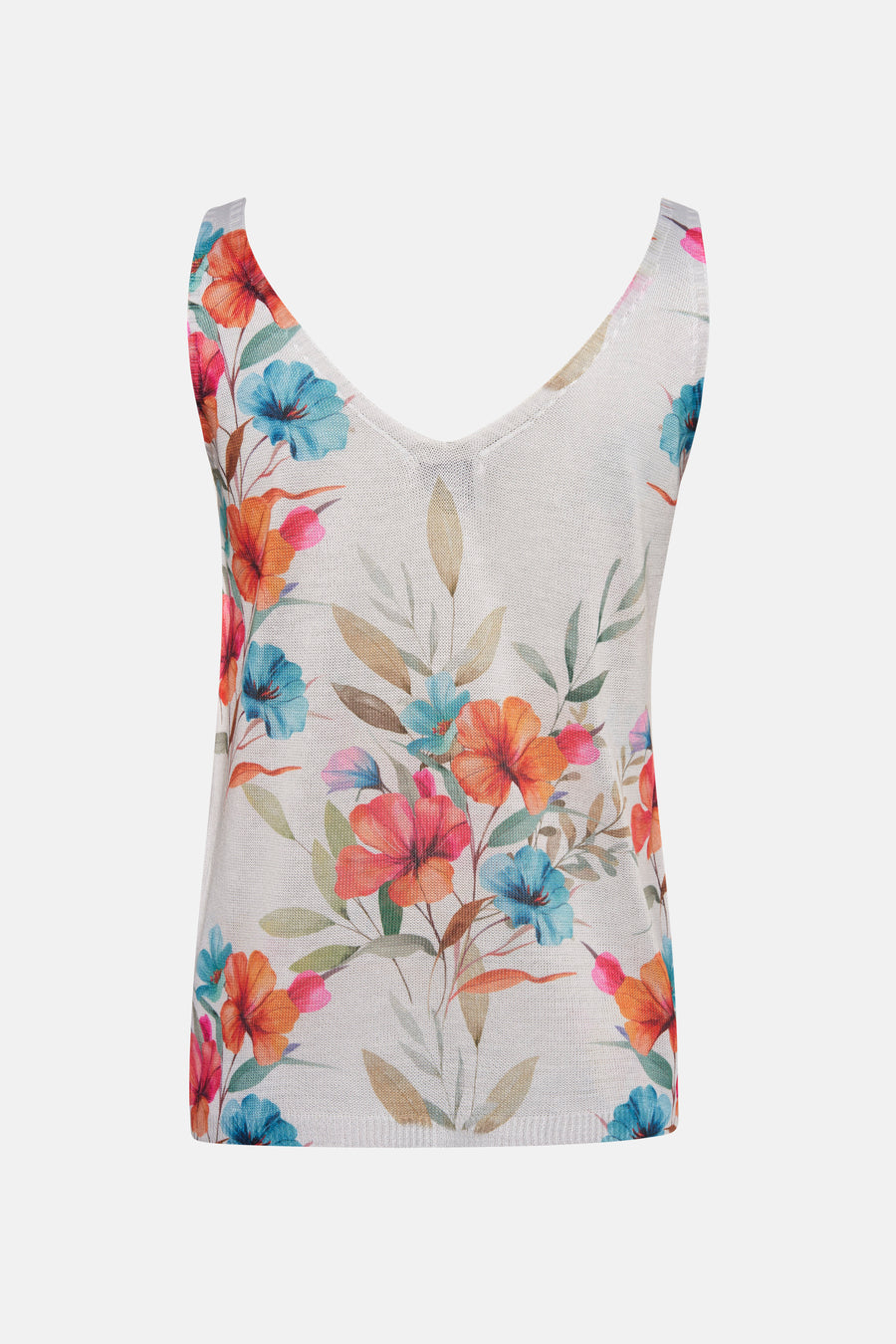 Multikleurig Terra di Siena mouwloos topje met bloemenprint en V-hals.