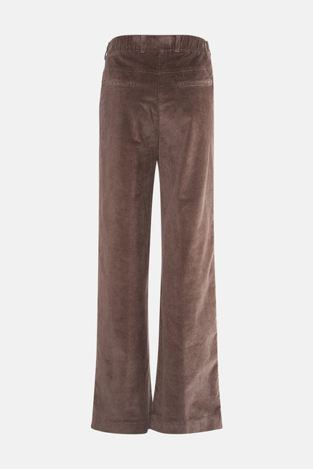 Wijd fluwelen corduroy broek taupe van RAPHAELA, met achterzakken en elastische tailleband.