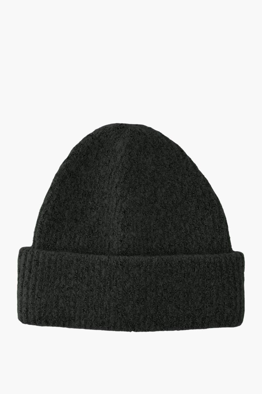 Bonnet noir de PIECES®, en tricot épais avec une texture douce et un revers côtelé.