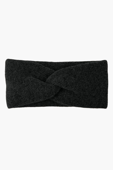 Cache-oreilles noir de PIECES® en tricot torsadé, accessoire de mode hivernale texturé.