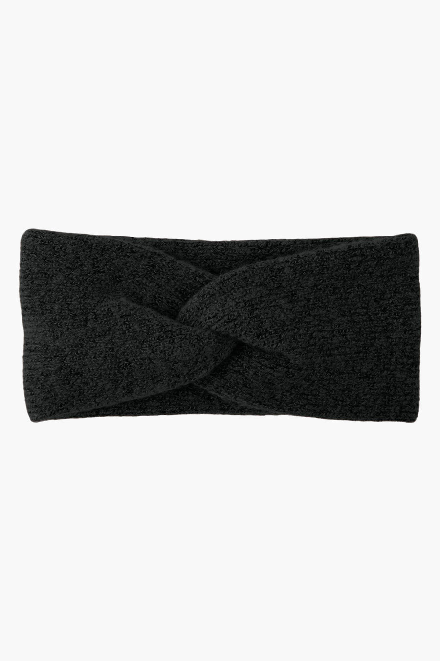 Zwarte oorwarmers van PIECES® in kabelbreiwerk, getextureerd wintermodeaccessoire.