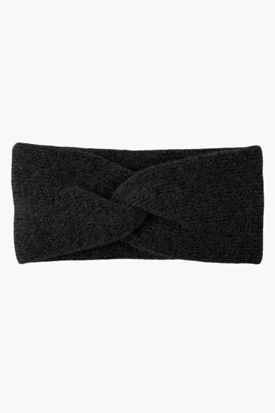 Cache-oreilles noir de PIECES®, en tricot torsadé texturé.