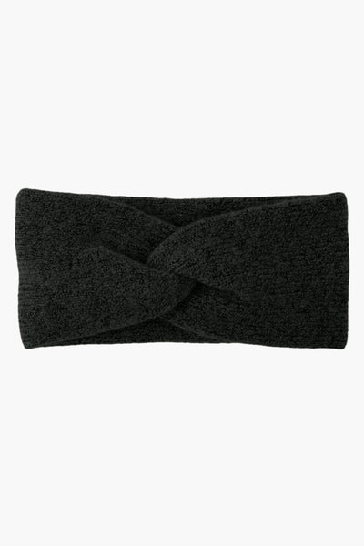Cache-oreilles noir de PIECES®, en tricot torsadé texturé.