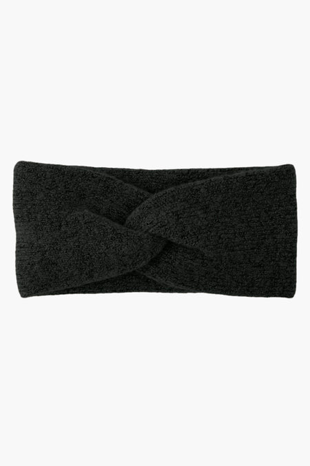 Cache-oreilles noir de PIECES®, en tricot torsadé texturé.