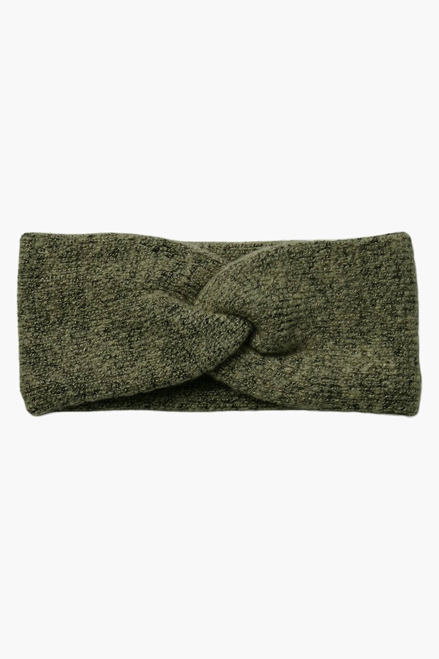 Groene oorbeschermers van PIECES®, in getextureerd breiwerk, gepresenteerd op een effen witte achtergrond.