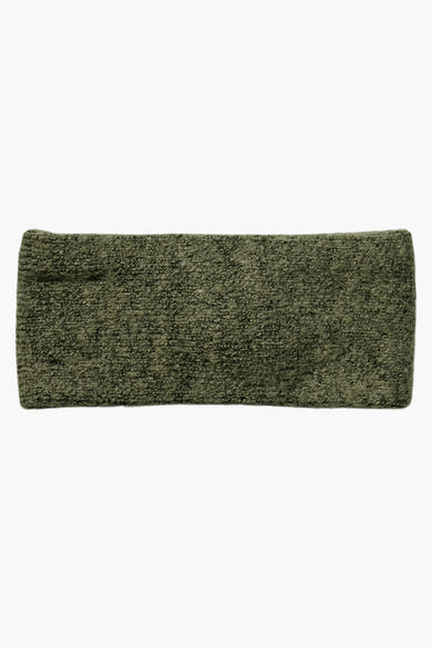 Cache-oreilles vert de PIECES®, en tricot texturé, présenté sur un fond blanc uni.