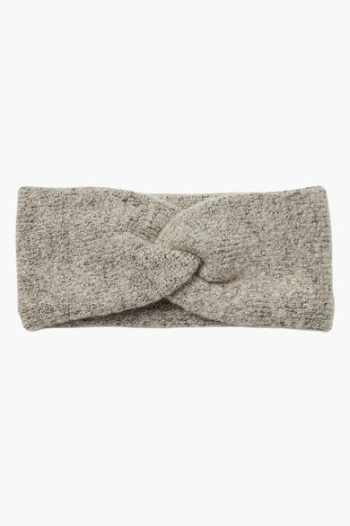 Beige oorwarmers van PIECES®, met een decoratieve strik en een gemêleerde gebreide textuur.