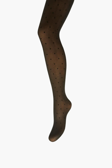 Zwarte stippenpanty van PIECES, subtiel patroon op een nauwsluitende pijp.