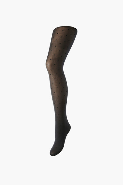 Zwarte panty's van PIECES®, met een all-over patroon van kleine zwarte stippen.