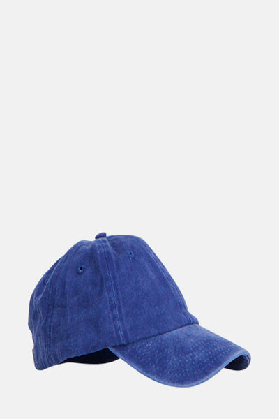 Casquette bleue de PIECES®, en tissu délavé avec visière incurvée et bouton sur le dessus.