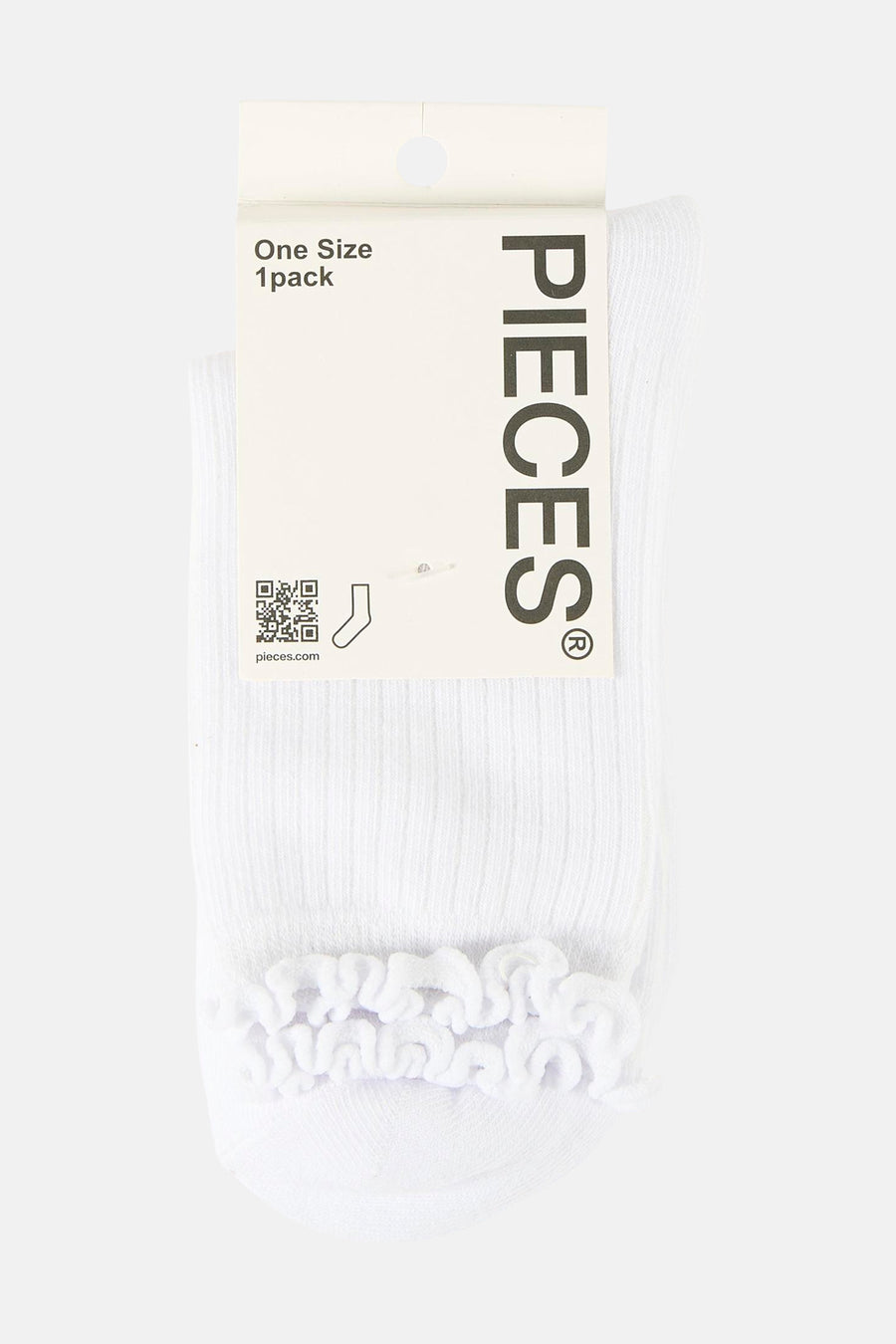 Witte sokken van PIECES®, met decoratieve gerimpelde rand.