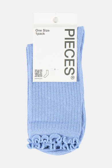 Blauwe geribbelde sokken van PIECES®, met decoratieve rucherand.