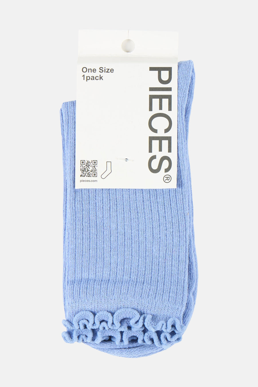 Blauwe geribbelde sokken van PIECES®, met decoratieve rucherand.