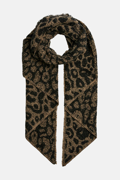 Écharpe marron imprimé léopard de PIECES®, bords coupés droits et détail ajouré.