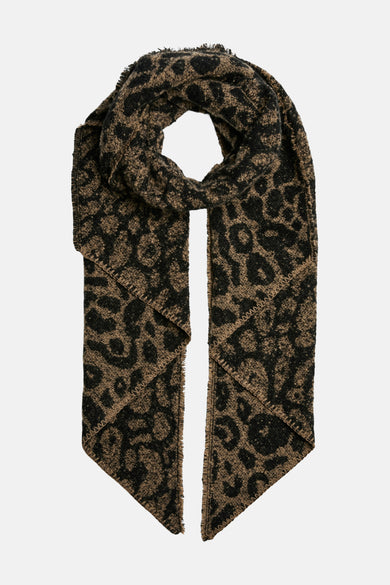 Écharpe marron imprimé léopard de PIECES®, bords coupés droits et détail ajouré.