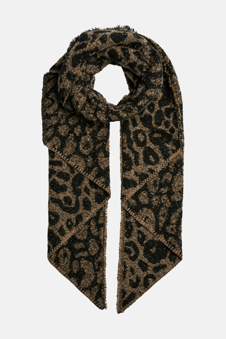 Écharpe marron imprimé léopard de PIECES®, bords coupés droits et détail ajouré.