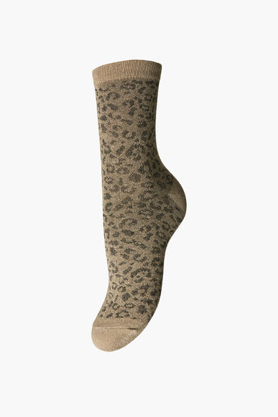 Bruine sokken met luipaardprint van PIECES®, gebreide textuur met glanzende details.