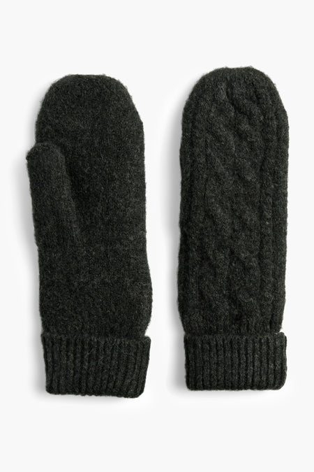 Grijze gebreide handschoenen van PIECES®, met kabelpatroon en geribbelde manchetten.