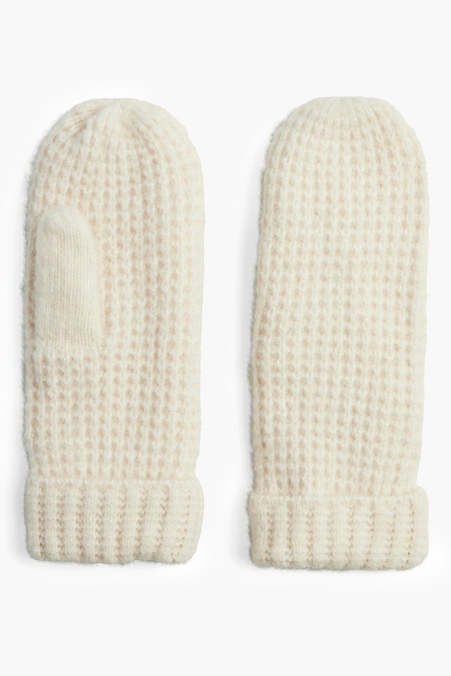 Witte gebreide wanten van PIECES®, geribbelde gebreide textuur met aangehecht duim.