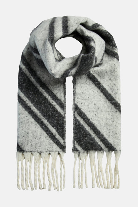 Gestreepte grijze sjaal van PIECES®, met decoratieve ivoorkleurige franjes.