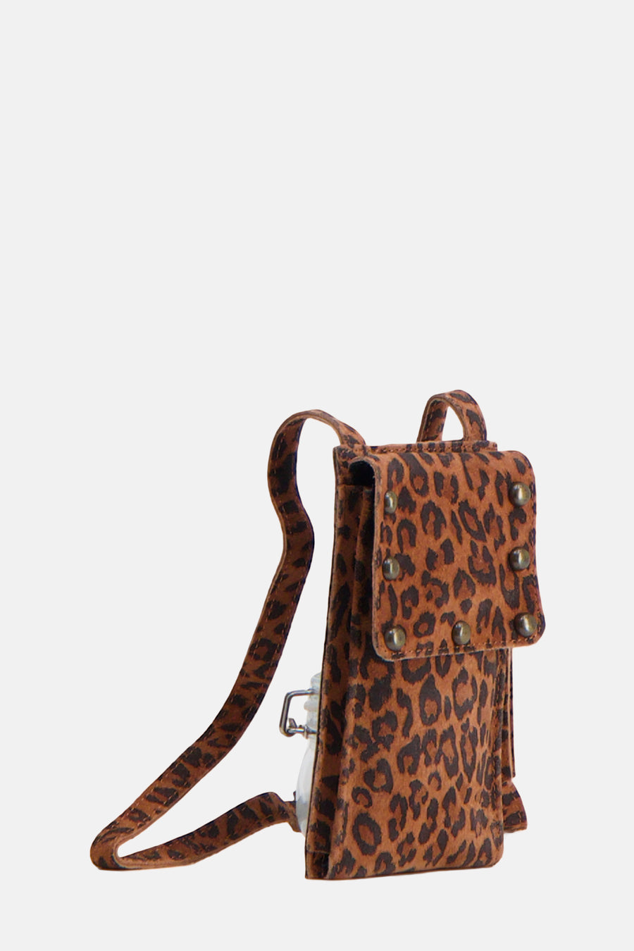 Bruine schoudertas met luipaardprint van PIECES® met decoratieve studs.