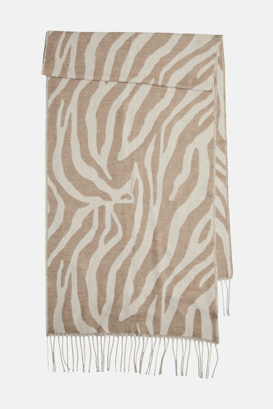 Beige sjaal met zebraprint van PIECES®, met decoratieve franjes.