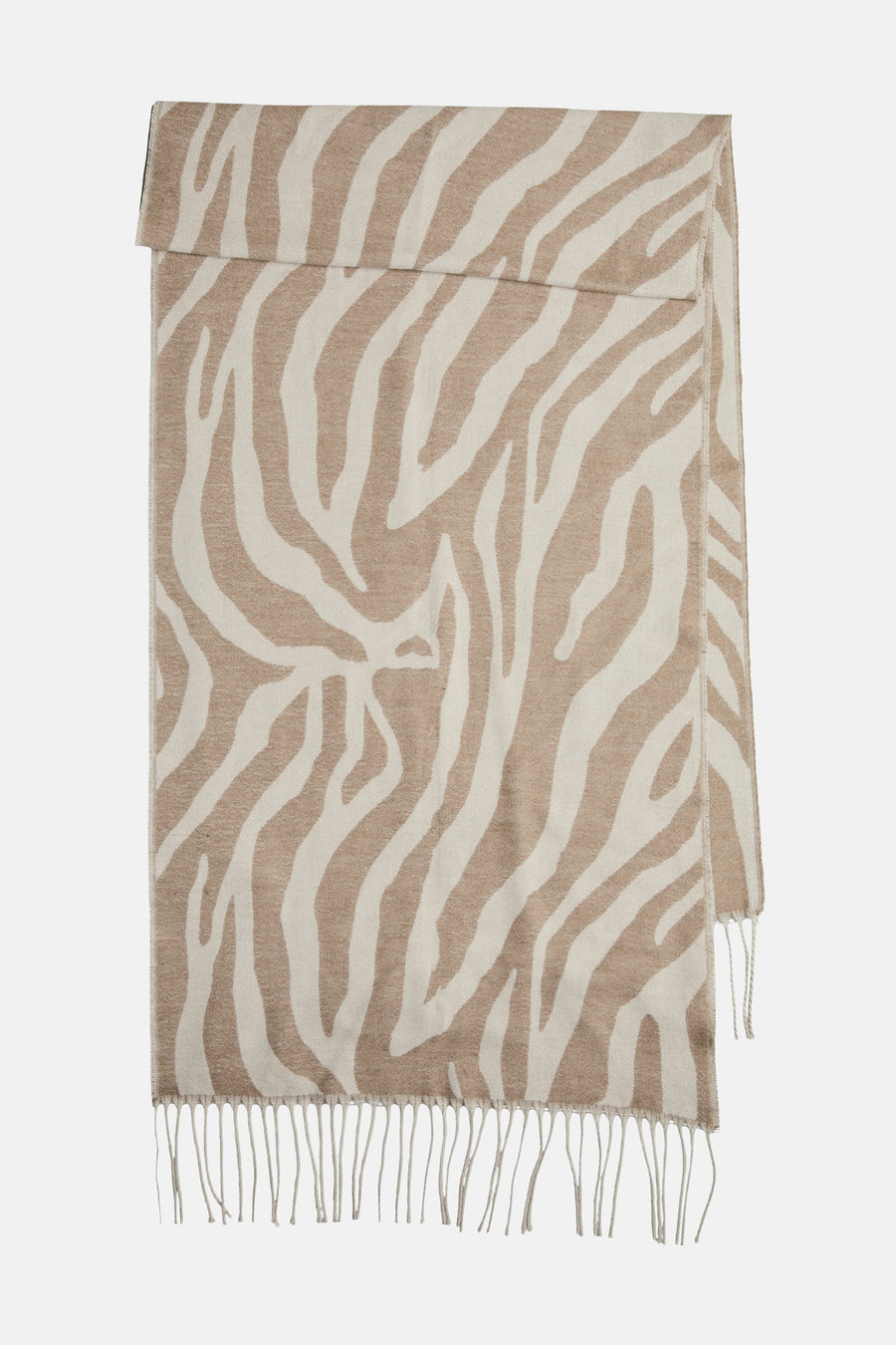 Beige sjaal met zebraprint van PIECES®, met decoratieve franjes.