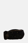 Zwarte schoudertas van PIECES, van getextureerd fluweel met zebraprint en gouden details.