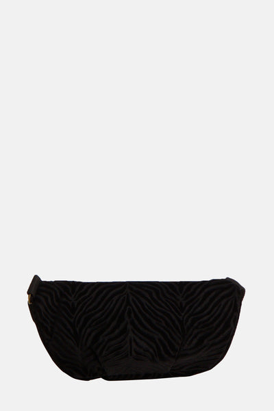 Zwarte schoudertas van PIECES® met een gestructureerd fluwelen zebraprint.