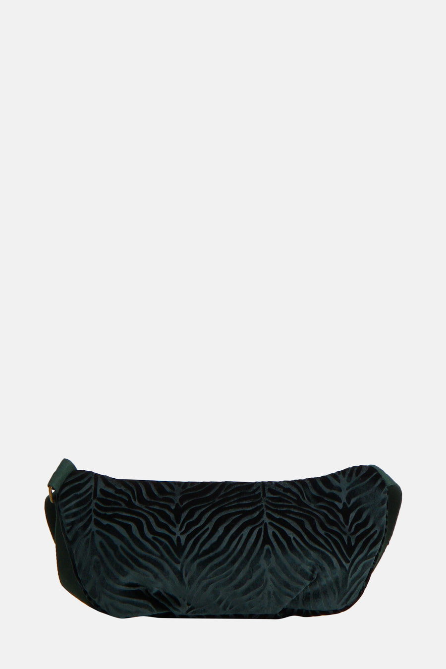 Groene schoudertas van PIECES® van fluweel met zwart zebraprint.
