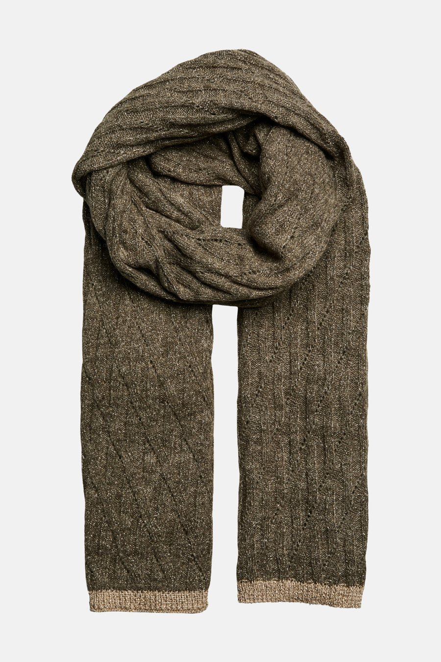 Bruine sjaal van PIECES®, in textuurgebreid met contrasterende uiteinden.