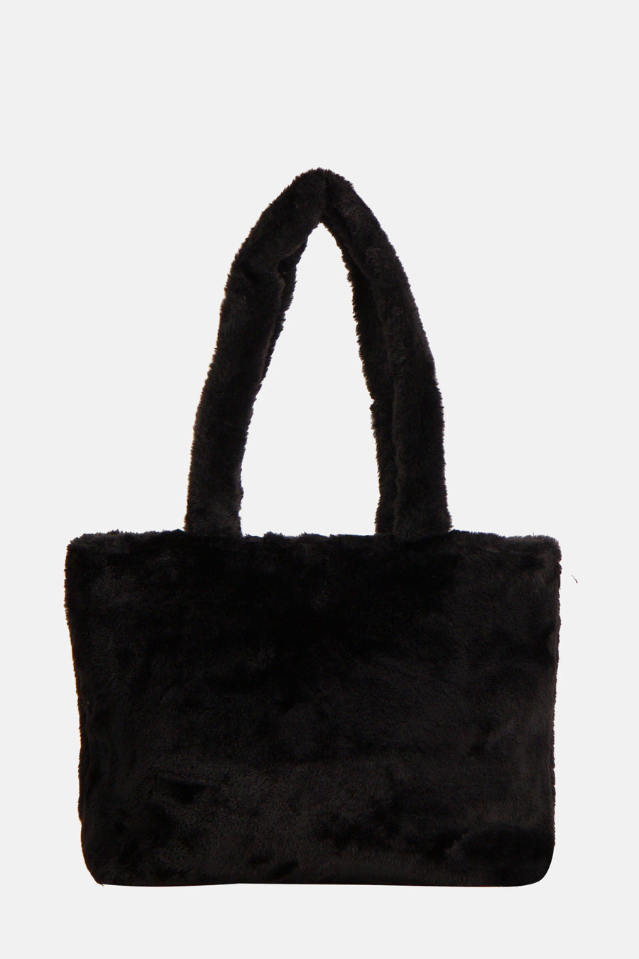 Sac à bandoulière noir en fausse fourrure de PIECES®, avec des anses assorties.