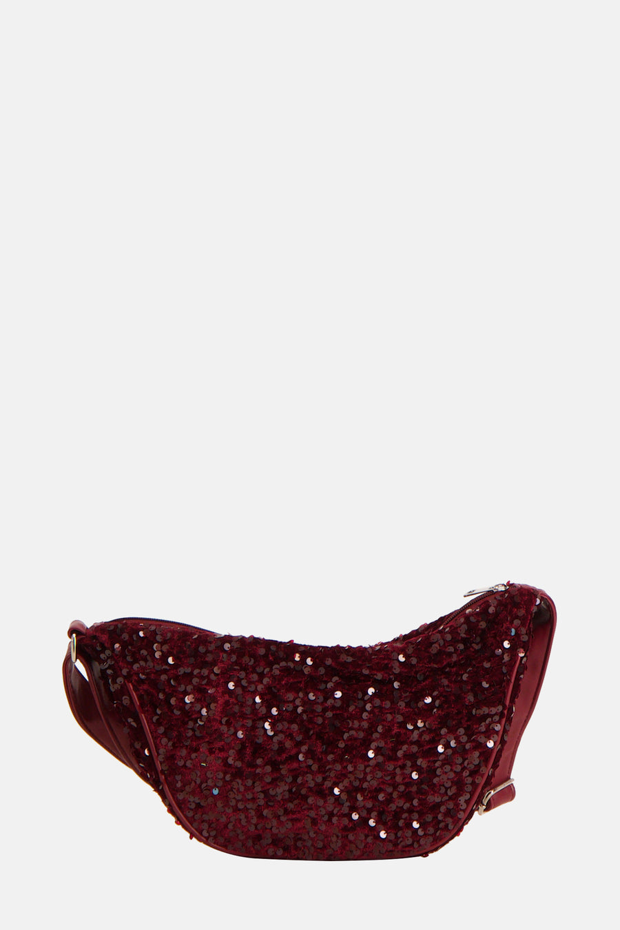 Bordeaux schoudertas van PIECES® in fluweel met pailletten.