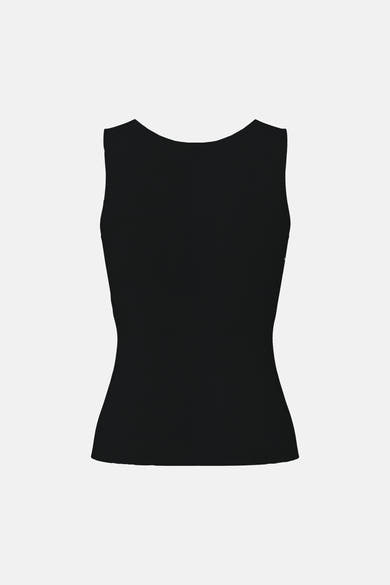 Zwart body van PIECES®, mouwloos, met boothals en aansluitende pasvorm, van achteren gezien.