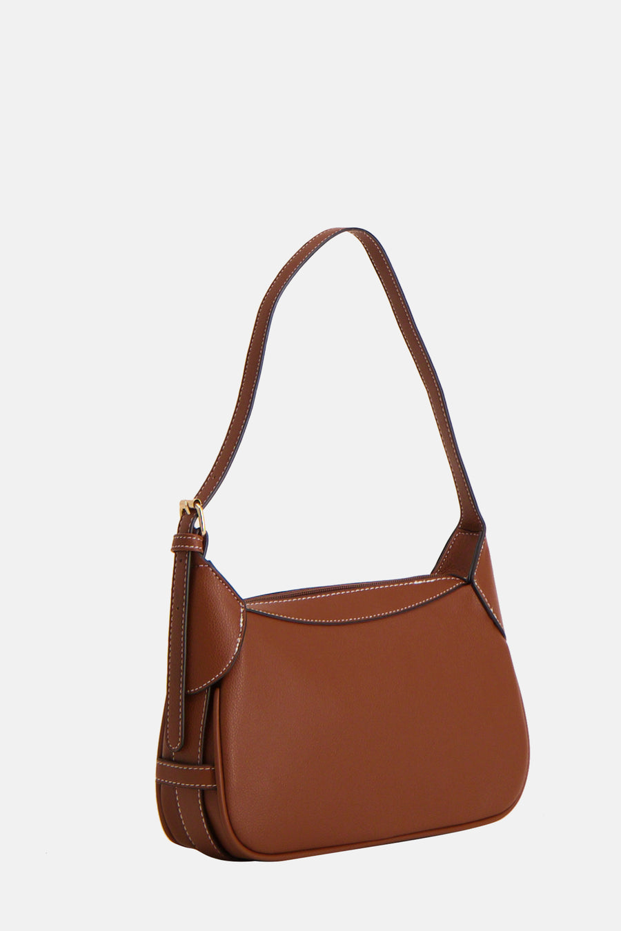 Sac à bandoulière brun de PIECES®, avec une bandoulière simple et des détails de couture contrastés.
