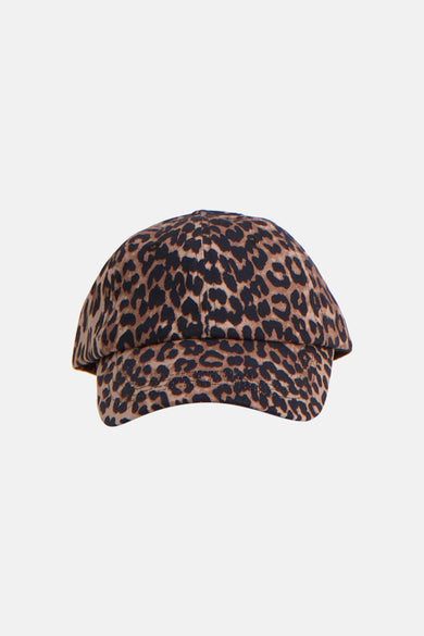 Casquette marron de PIECES® à imprimé léopard, vue de face.