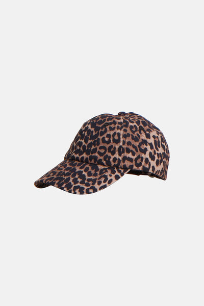 Bruin luipaardprint pet van PIECES®, zijaanzicht.