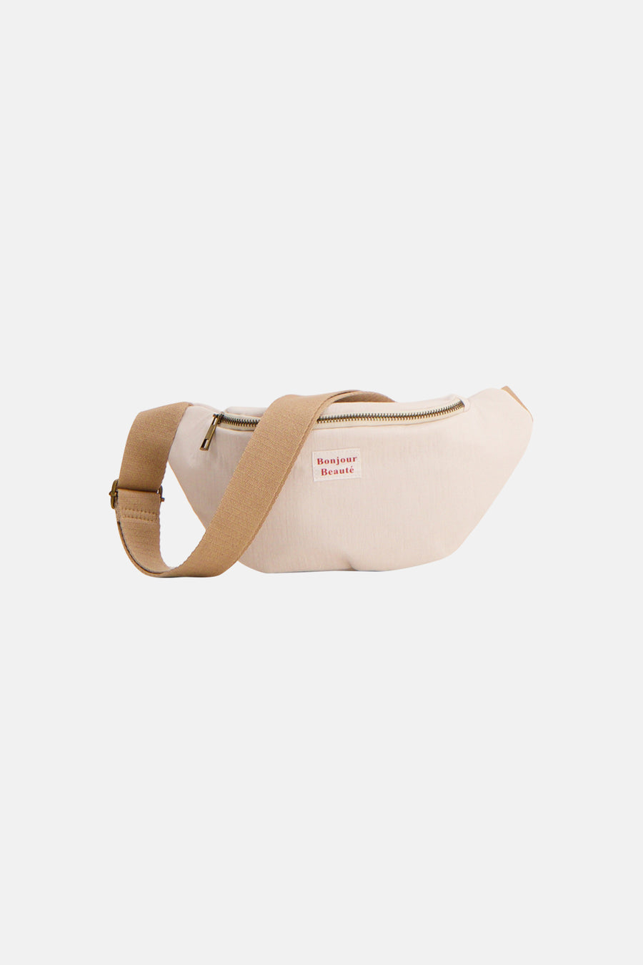 Sac à bandoulière beige de PIECES®, avec une fermeture éclair et une sangle marron clair.