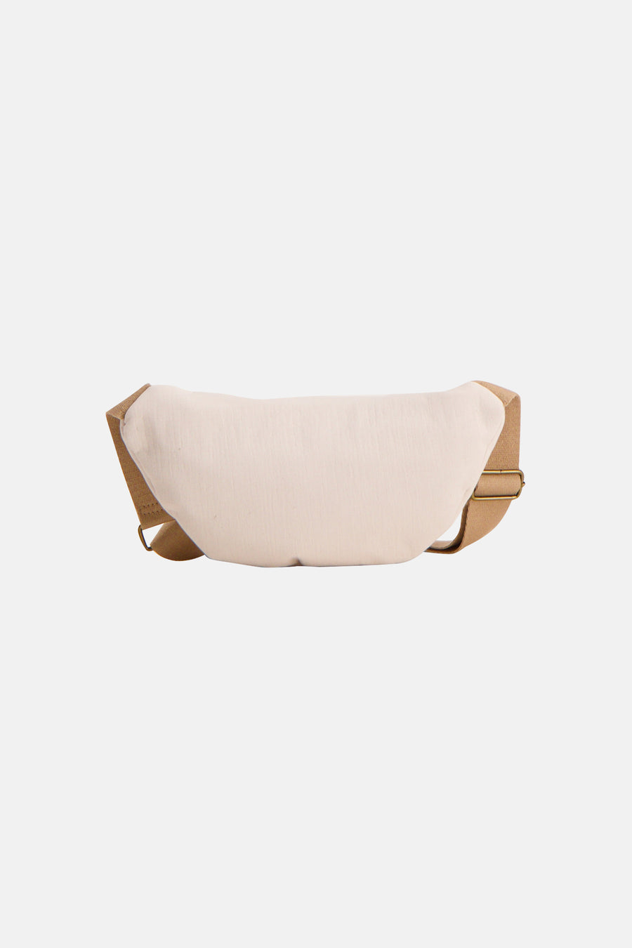Sac banane beige de PIECES®, avec une bandoulière ajustable en toile marron et une boucle dorée.
