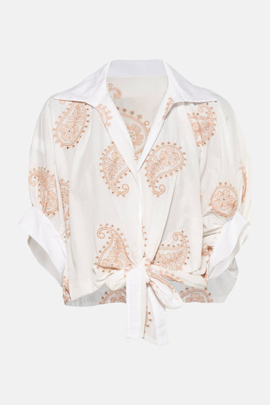 Wit overhemd met lange mouwen van Terra di Siena met geborduurd paisley-patroon.