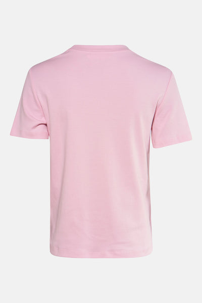 Roze T-shirt met korte mouwen van MANGO, effen en van achteren zichtbaar op een lichte achtergrond.