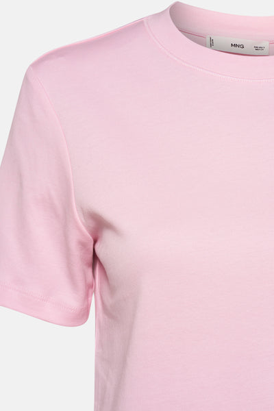 Roze T-shirt met korte mouwen van MANGO, gemaakt van zacht katoen, met een klassieke pasvorm en een ronde hals.